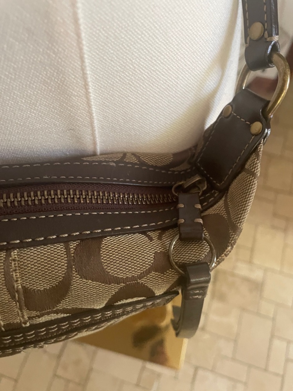 Coach Brown Signature Canvas Crossbody with Dark Brown Trim As Is - Picture 9 of 15